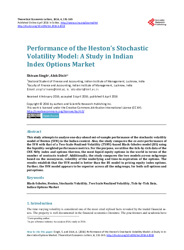 (PDF) Performance of the Heston’s Stochastic Volatility Model: A Study ...