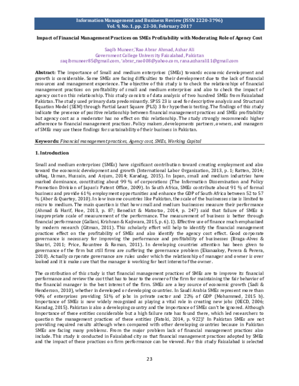 (PDF) Impact of Financial Management Practices on SMEs Profitability ...