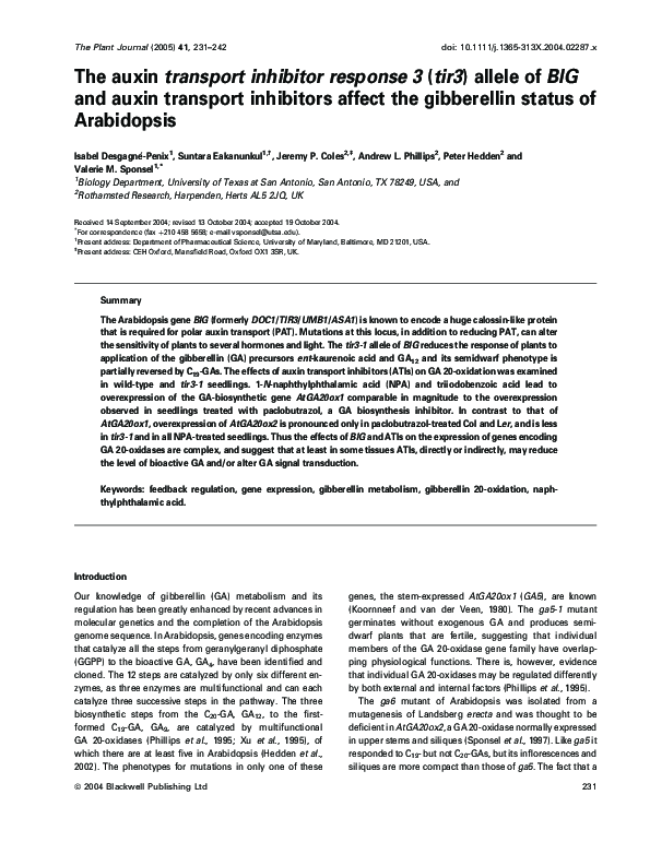 (PDF) The auxin transport inhibitor response 3 (tir3) allele of BIG and ...