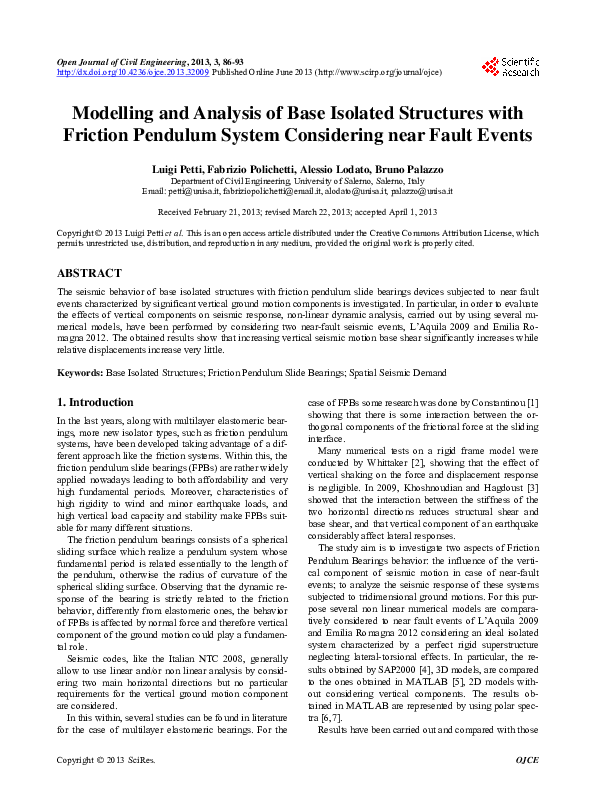 (PDF) Modelling and Analysis of Base Isolated Structures with Friction ...