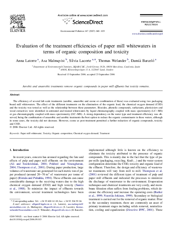 (PDF) Evaluation of the treatment efficiencies of paper mill ...