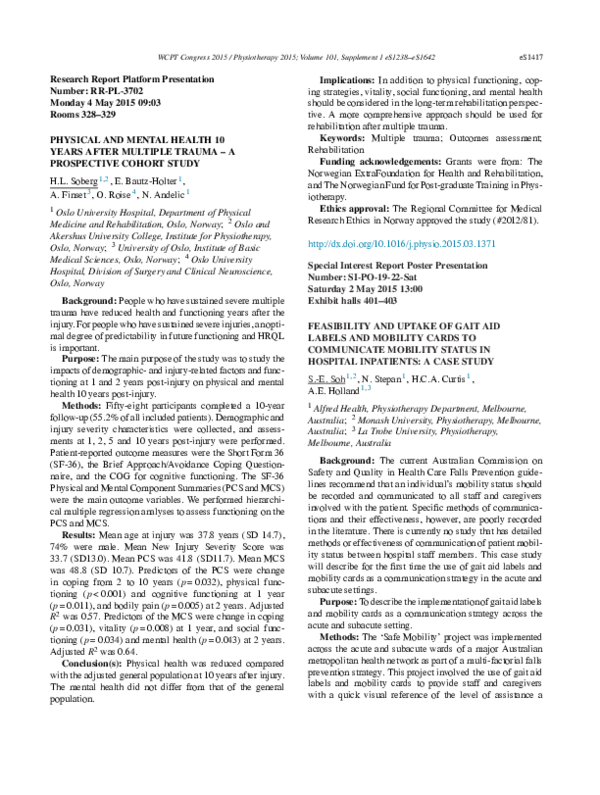 (PDF) Physical and mental health 10 years after multiple trauma