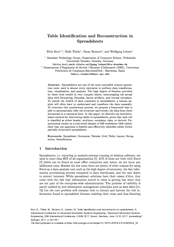(PDF) Table Identification and Reconstruction in Spreadsheets