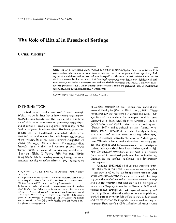 (PDF) The role of ritual in preschool settings