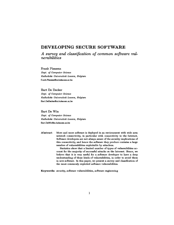 (PDF) Developing Secure Software - A survey and classification of ...