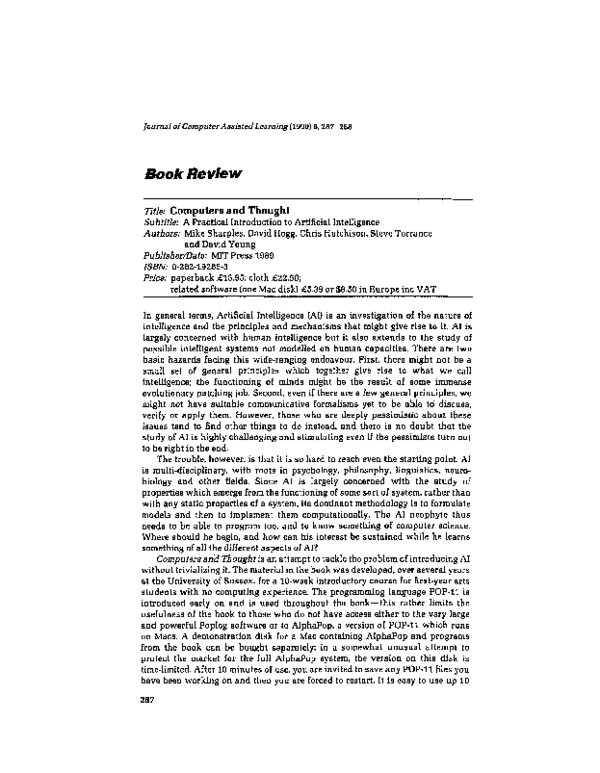 (PDF) Computers and Thought: A Practical Introduction to Artificial ...