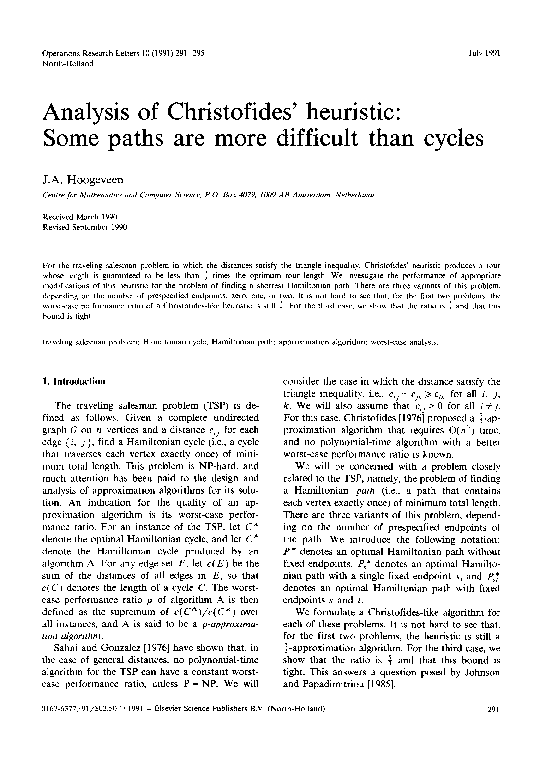 (PDF) Analysis of Christofides' heuristic: Some paths are more ...