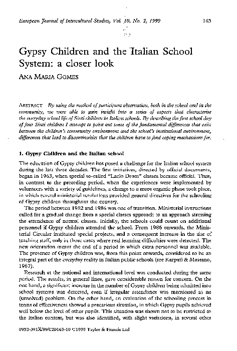 (PDF) Gypsy Children and the Italian School System: a closer look