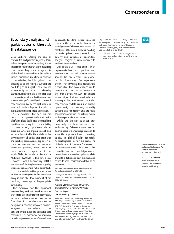 (PDF) Secondary analysis and participation of those at the data source