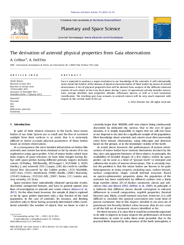 (PDF) The derivation of asteroid physical properties from Gaia observations