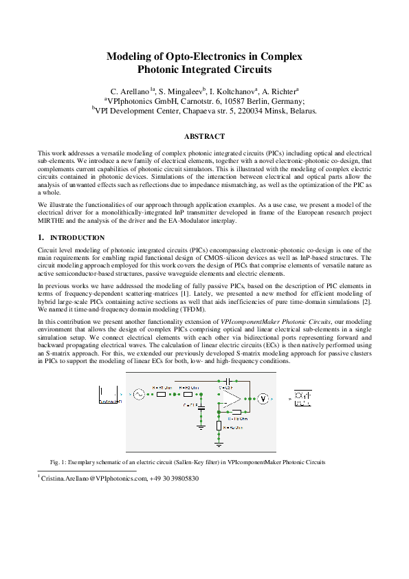 (PDF) Modeling of optoelectronics in complex photonic integrated