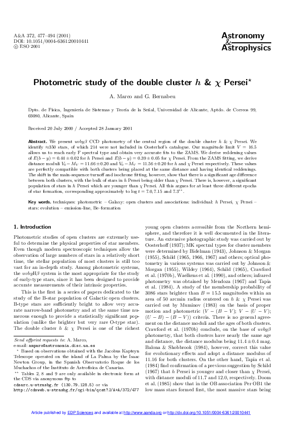 (PDF) Photometric study of the double cluster h & ? Persei