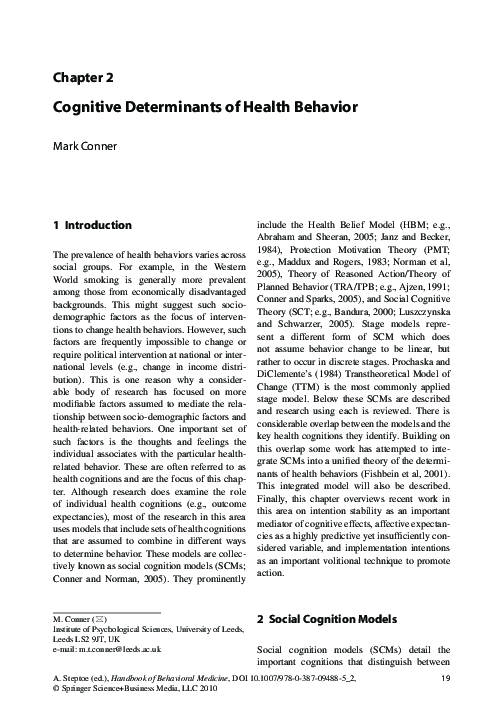 (PDF) Cognitive Determinants of Health Behavior