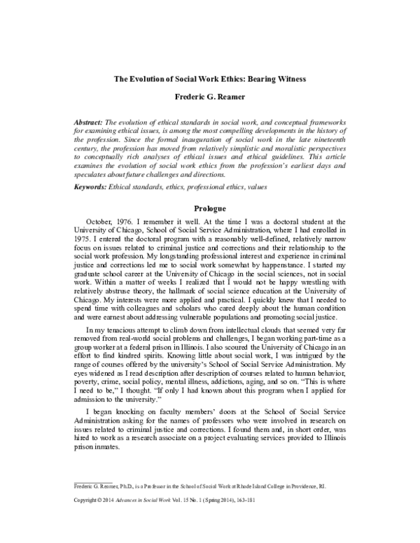 (PDF) The Evolution of Social Work Ethics: Bearing Witness
