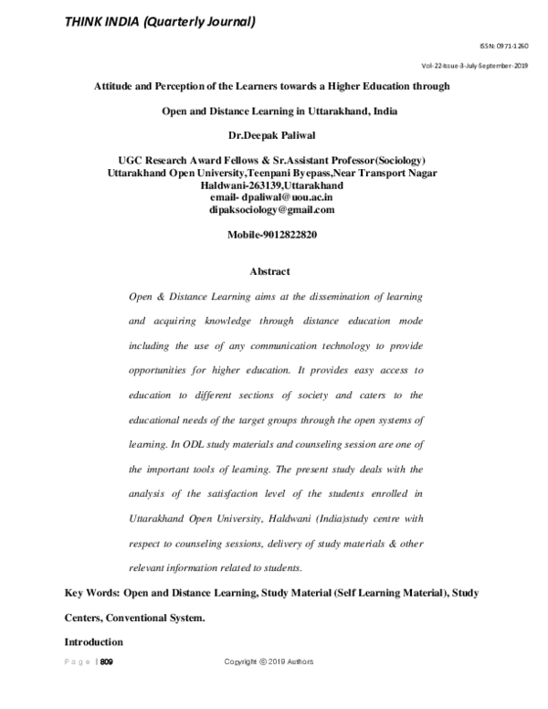 (PDF) Attitude and Perception of the Learners towards a Higher ...