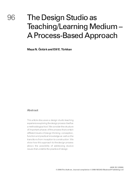 (PDF) The Design Studio as Teaching/Learning Medium - A Process-Based ...
