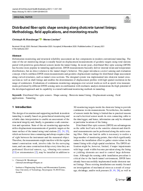 (PDF) Distributed fiber optic shape sensing along shotcrete tunnel ...