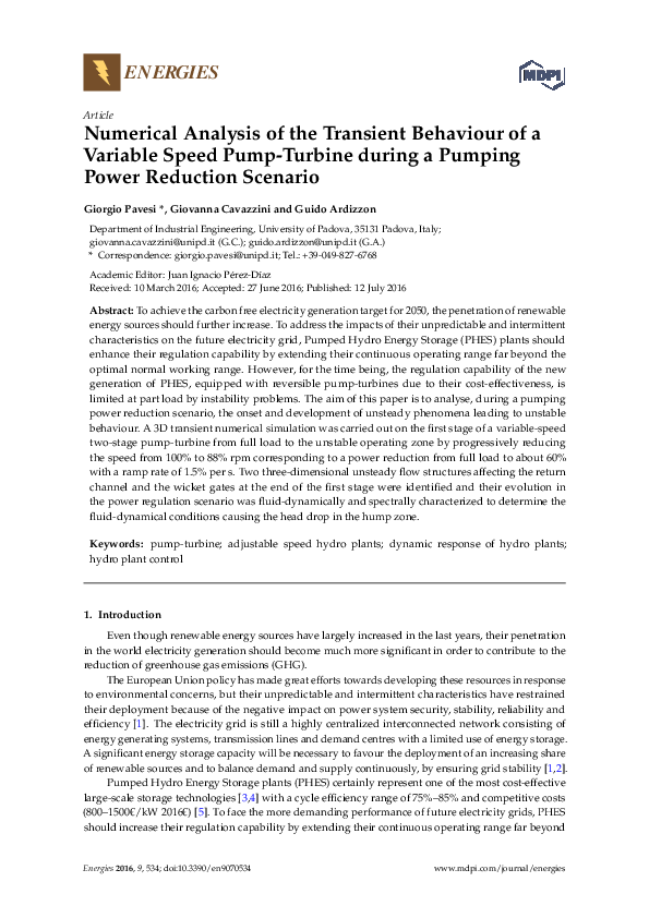 (PDF) Numerical Analysis of the Transient Behaviour of a Variable Speed ...
