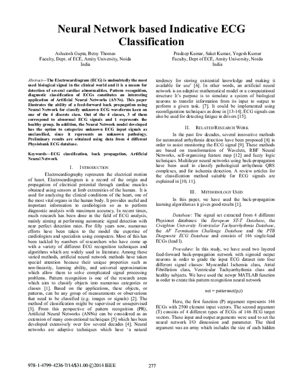 (PDF) Neural Network based indicative ECG classification