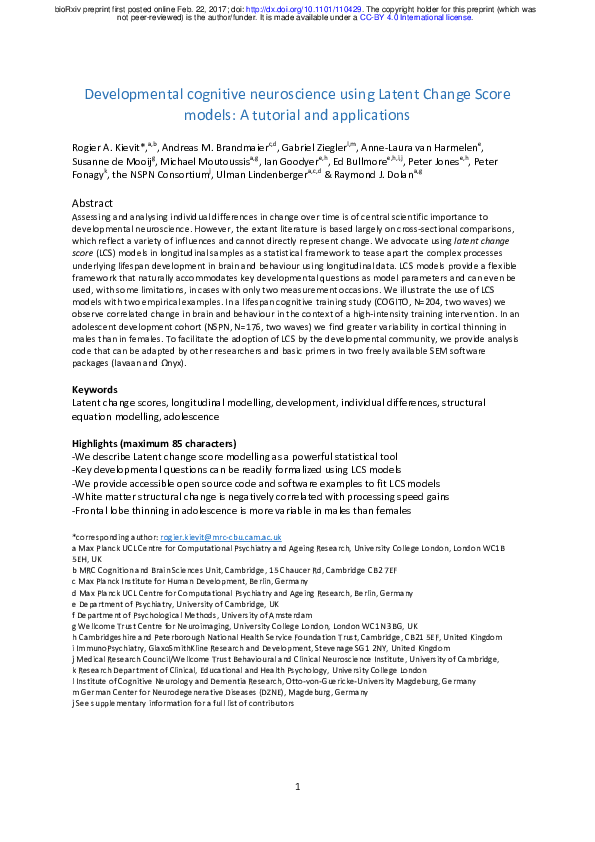 (PDF) Developmental cognitive neuroscience using Latent Change Score ...