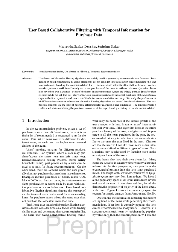 (PDF) User based Collaborative Filtering with Temporal Information for ...