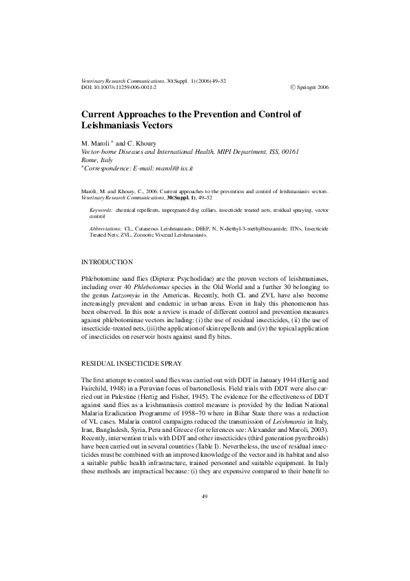 (PDF) Current Approaches to the Prevention and Control of Leishmaniasis ...
