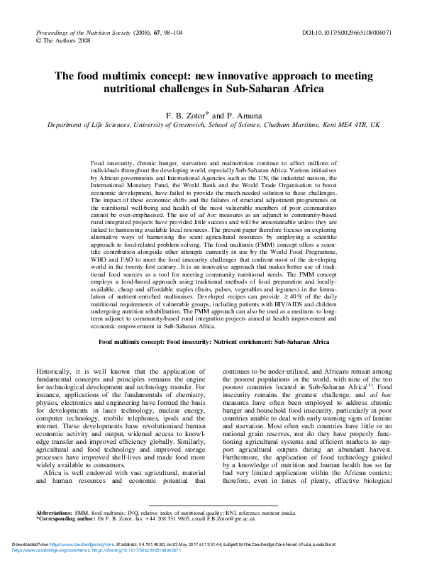 (PDF) The food multimix concept: new innovative approach to meeting ...