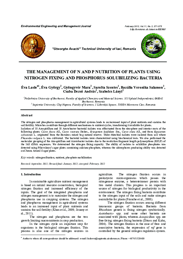 (PDF) The Management of N and P Nutrition of Plants Using Nitrogen ...