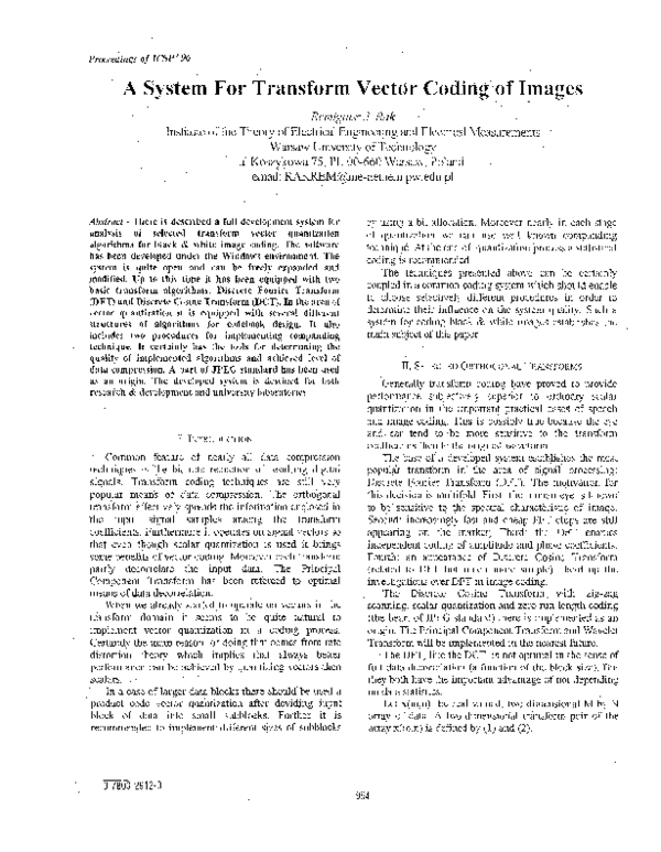(PDF) A system for transform vector coding of images