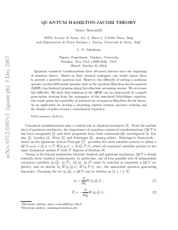 (PDF) Quantum Hamilton-Jacobi Theory