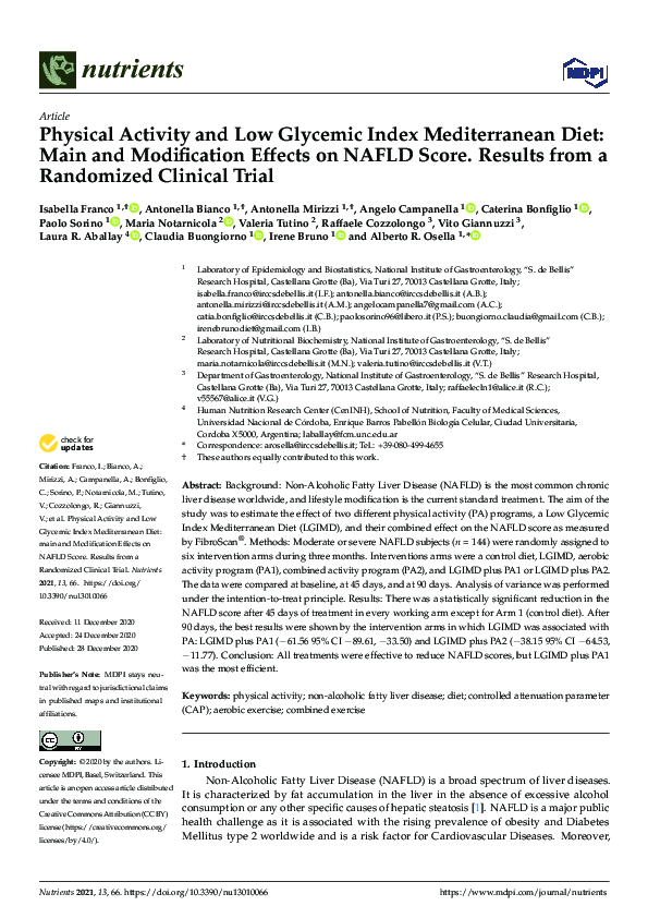 (PDF) Physical Activity and Low Glycemic Index Mediterranean Diet: Main ...