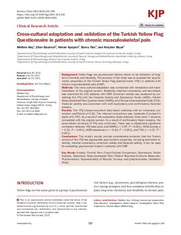 (PDF) Cross-cultural adaptation and validation of the Turkish Yellow ...