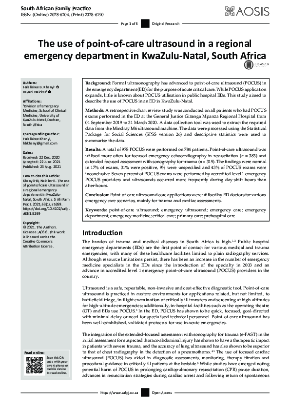 (PDF) The use of point-of-care ultrasound in a regional emergency ...