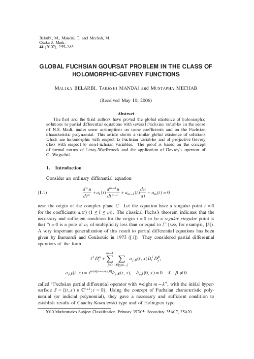 (PDF) Global Fuchsian Goursat problem in the class of holomorphic ...