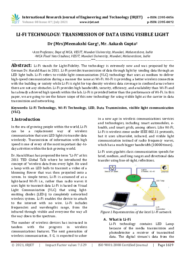 (PDF) IRJET- LI-FI TECHNOLOGY: TRANSMISSION OF DATA USING VISIBLE LIGHT