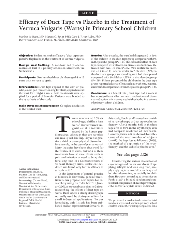 (PDF) Efficacy of Duct Tape vs Placebo in the Treatment of Verruca