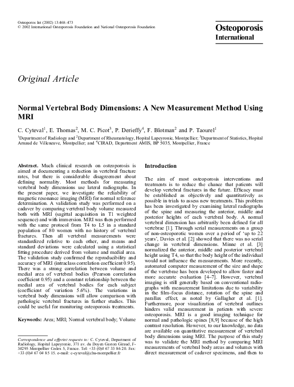 (PDF) Normal Vertebral Body Dimensions A New Measurement Method Using