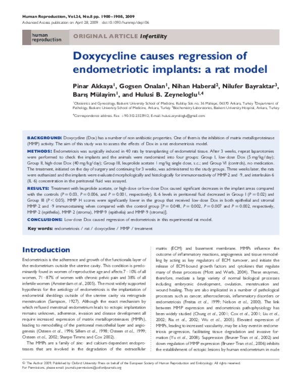 (PDF) Doxycycline causes regression of endometriotic implants a rat