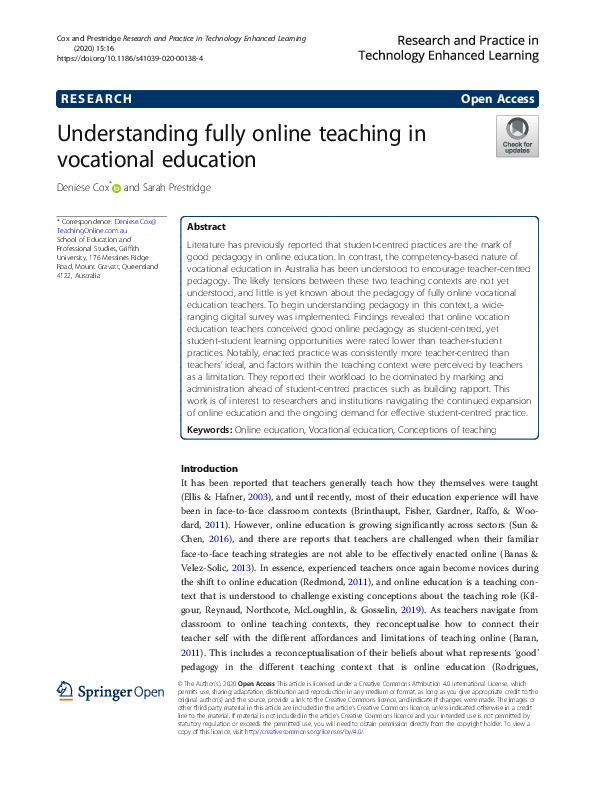 (PDF) Understanding fully online teaching in vocational education