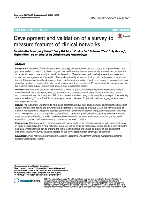 (PDF) Development and validation of a survey to measure features of ...