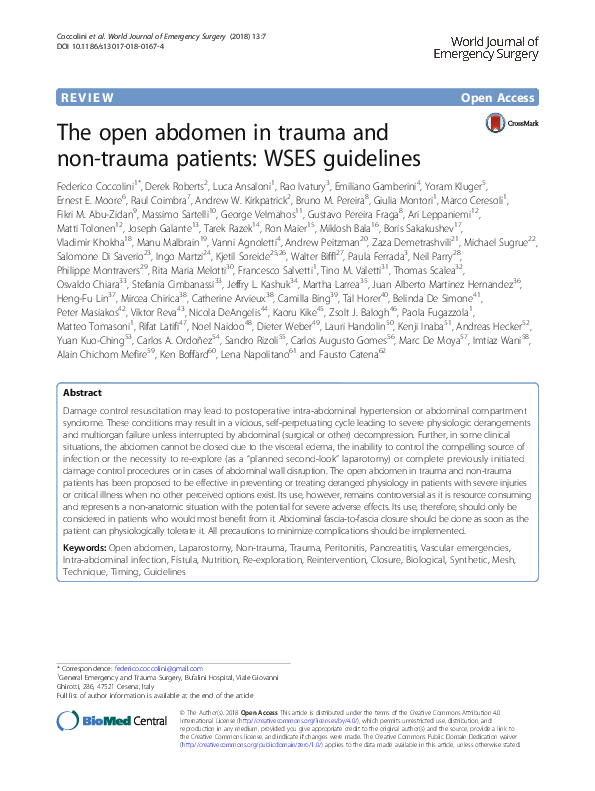 (PDF) The open abdomen in trauma and non-trauma patients: WSES guidelines
