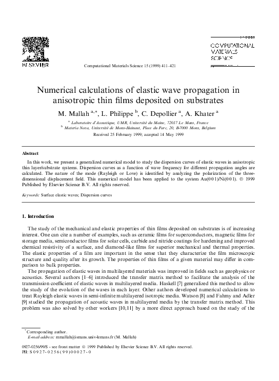 (PDF) Numerical calculations of elastic wave propagation in anisotropic ...