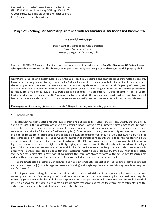 (PDF) Design of Rectangular Microstrip Antenna with Metamaterial for ...