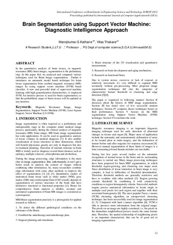 (PDF) Brain Segmentation using Support Vector Machine: Diagnostic ...