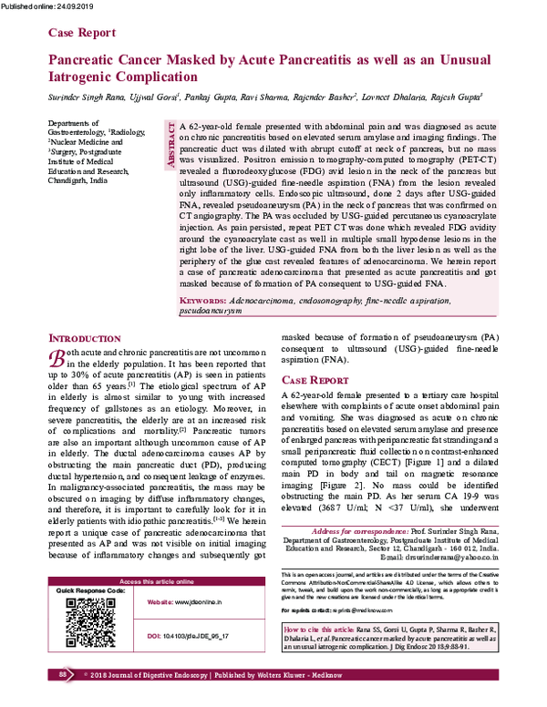 (PDF) Pancreatic Cancer Masked by Acute Pancreatitis as well as an ...