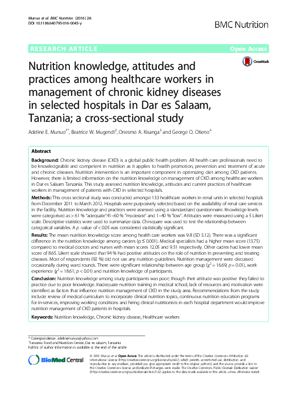 (PDF) Nutrition knowledge, attitudes and practices among healthcare ...