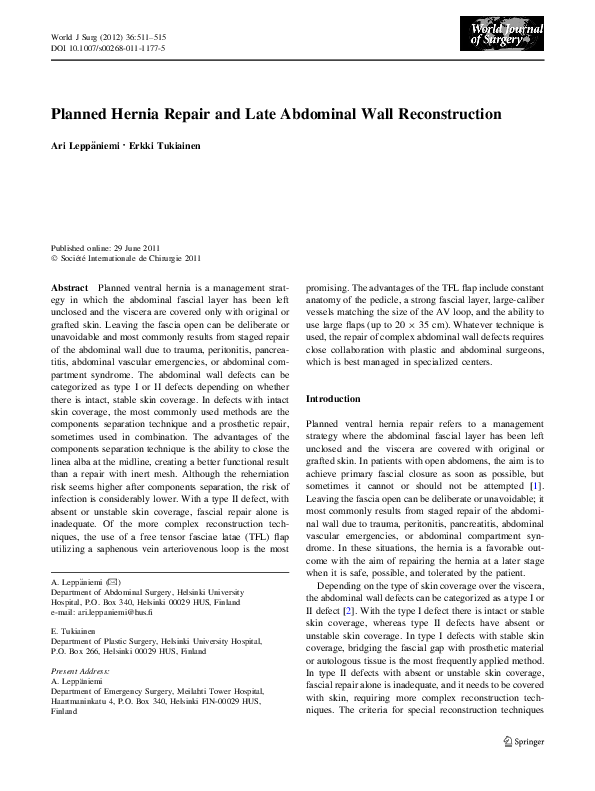 (PDF) Planned Hernia Repair and Late Abdominal Wall Reconstruction ...
