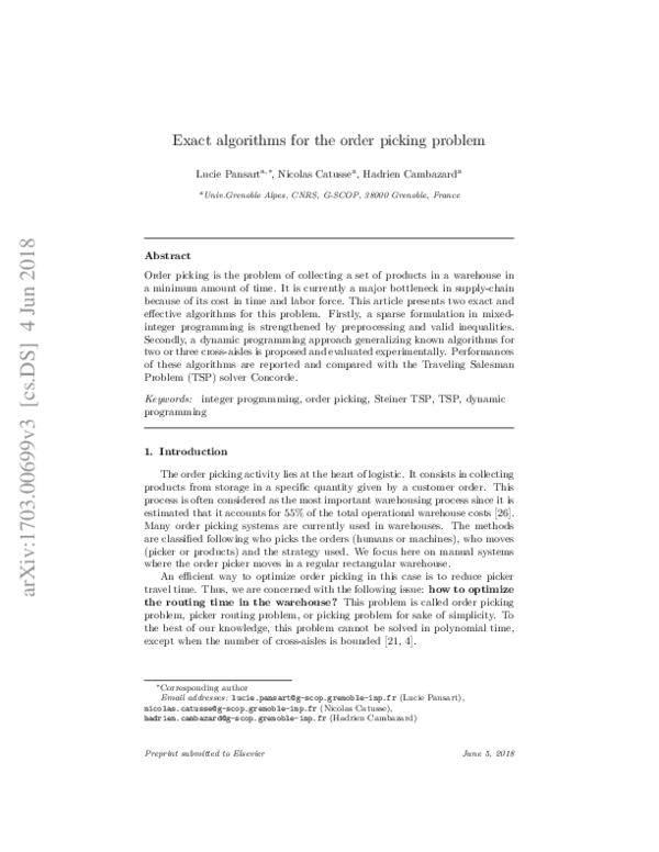(PDF) Exact algorithms for the order picking problem