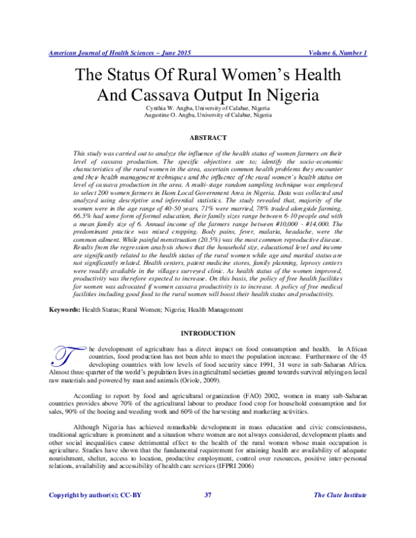(PDF) The Status Of Rural Women’s Health And Cassava Output In Nigeria