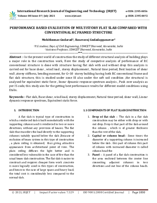 (PDF) IRJET- PERFORMANCE BASED EVALUATION OF MULTISTORY FLAT SLAB ...